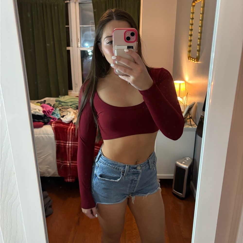Wild Fable Burgundy Long Sleeve Crop Top